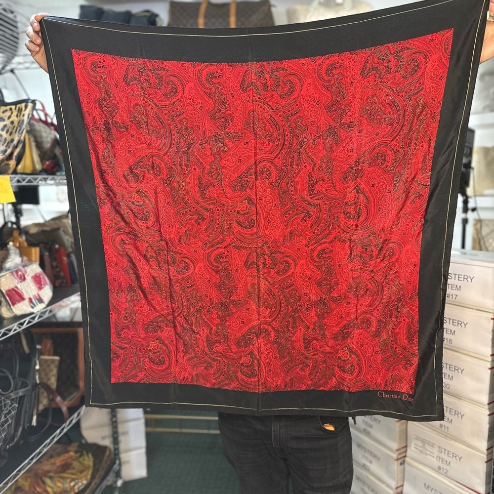 DIOR SILK SCARF BLACK AND RED